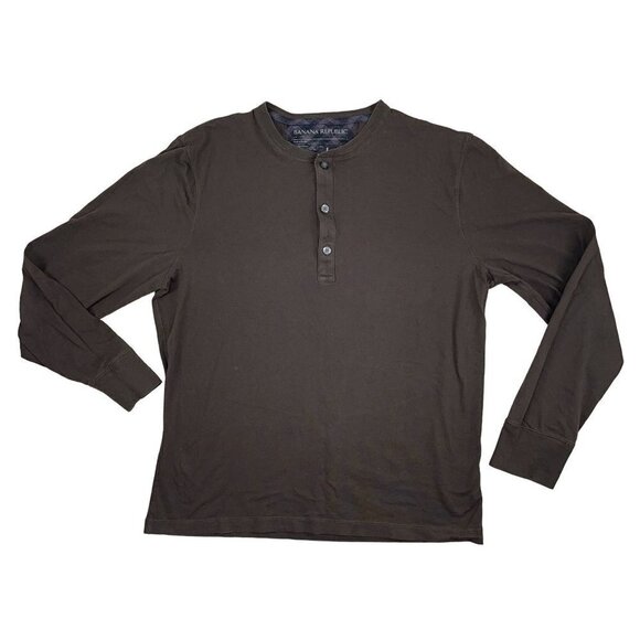 Banana Republic Women's LARGE 100% Cotton Green Henley with Pearlescent Buttons - Picture 1 of 4